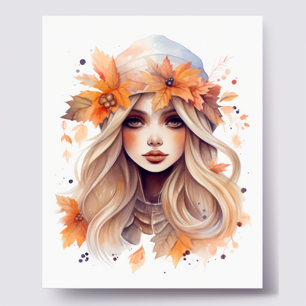 Fall boho watercolor painting on white background