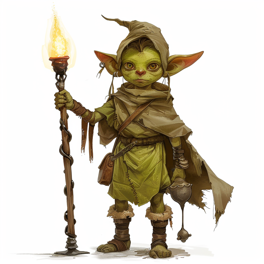 Goblin wizard with iron staff