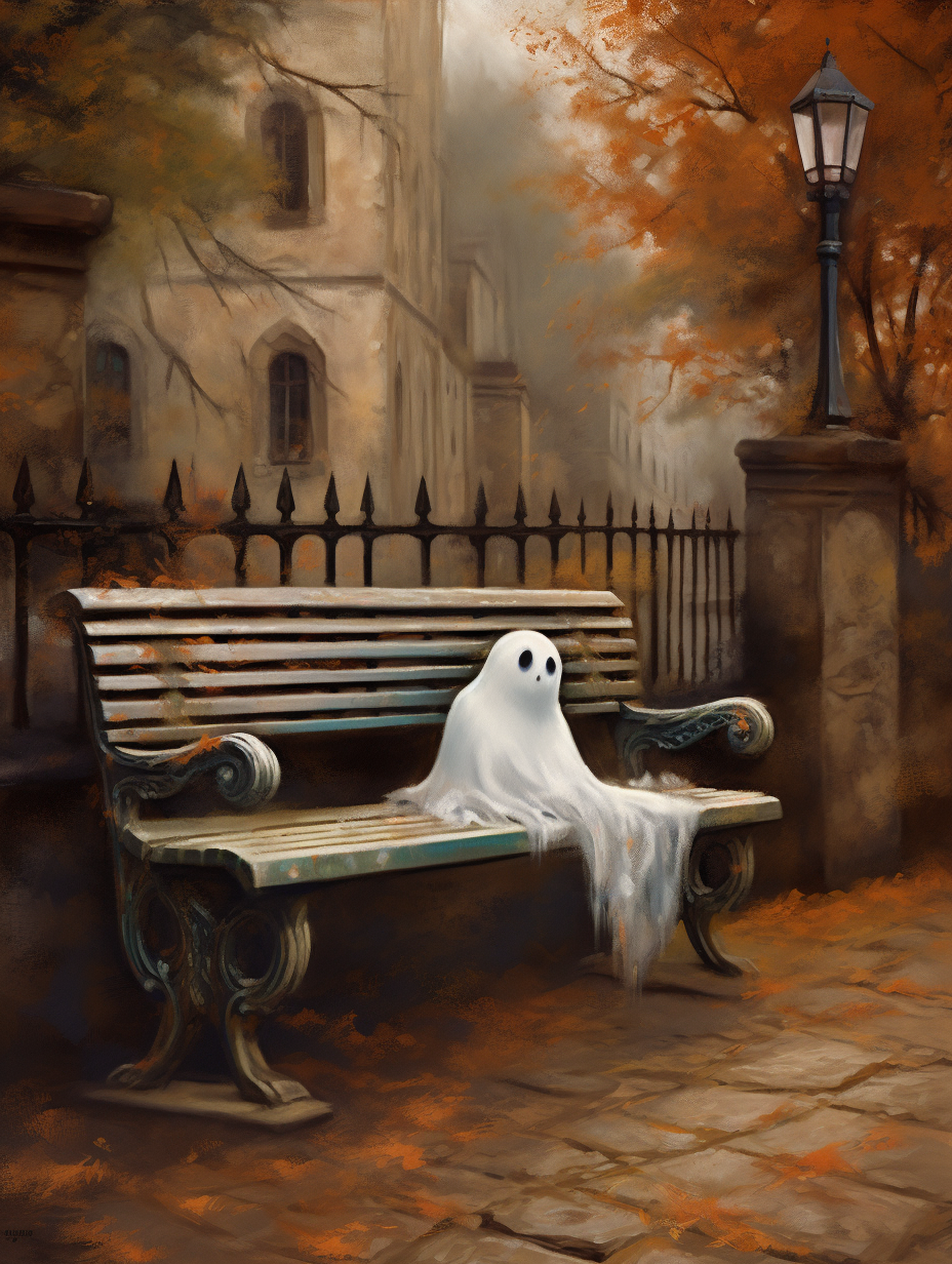 Cute Ghost on a Bench in Prague