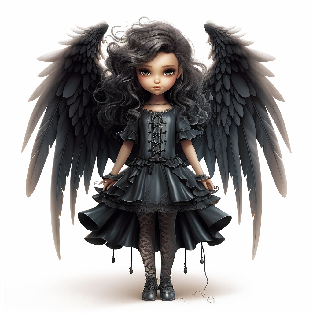 Young cute happy dark gothic angel girl