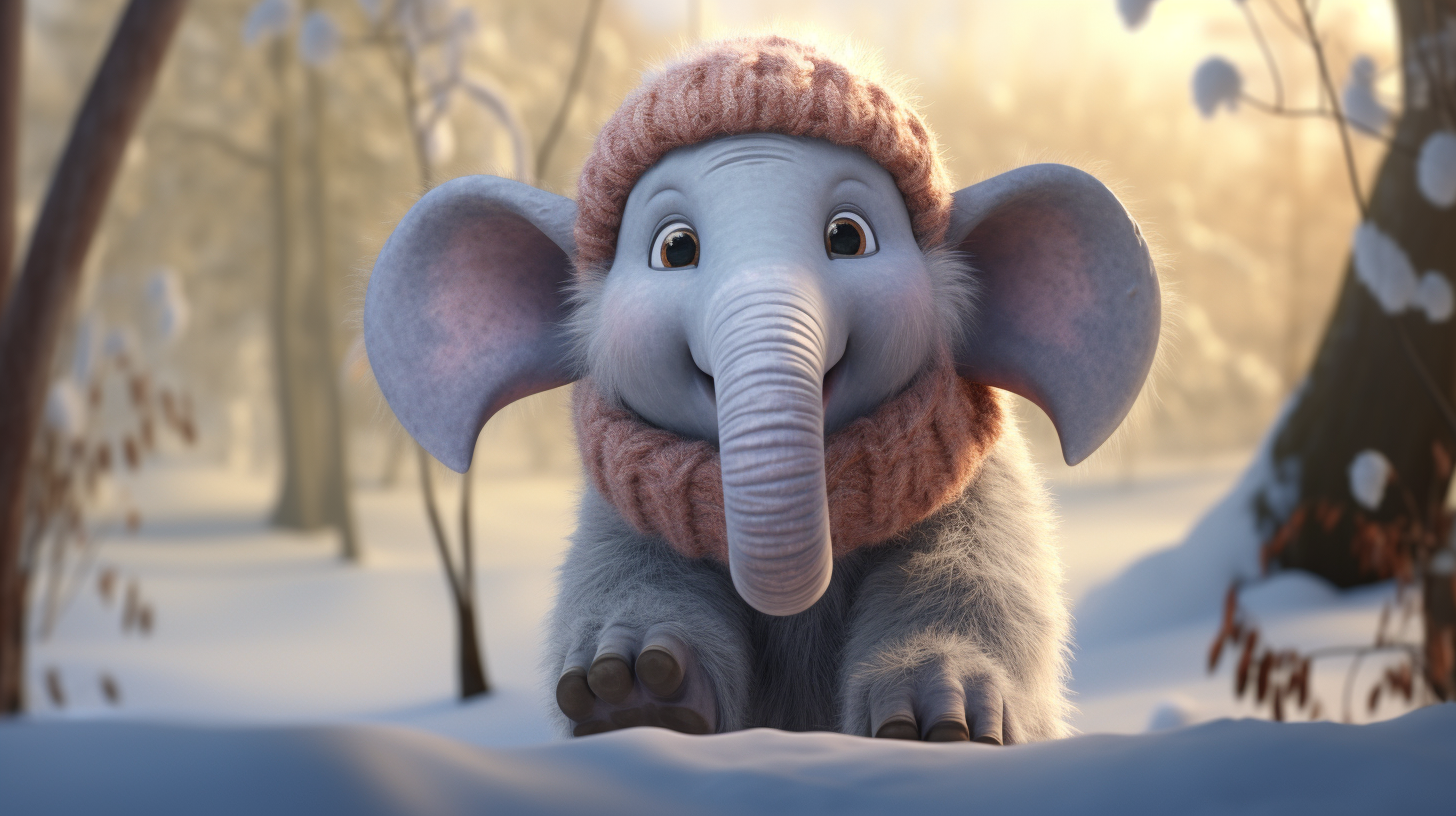 Adorable Mammoth in Pixar Style