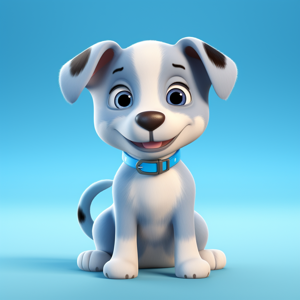 Cute puppy sitting straight, animated, sky blue gradient background - 2Moons.ai