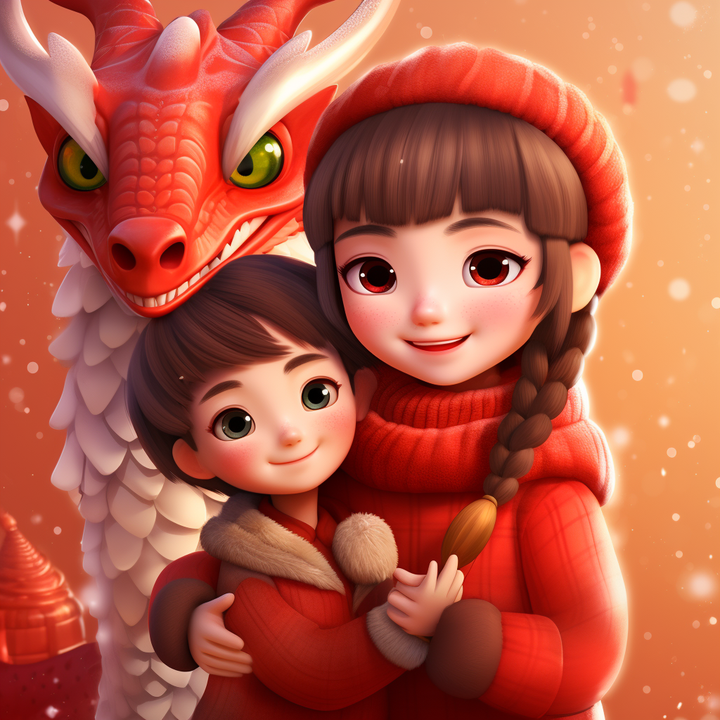 Cute Red Dragon Girl Chinese New Year