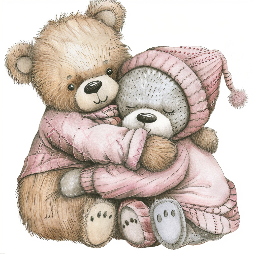 Two Teddy Bears Hugging with Blanket