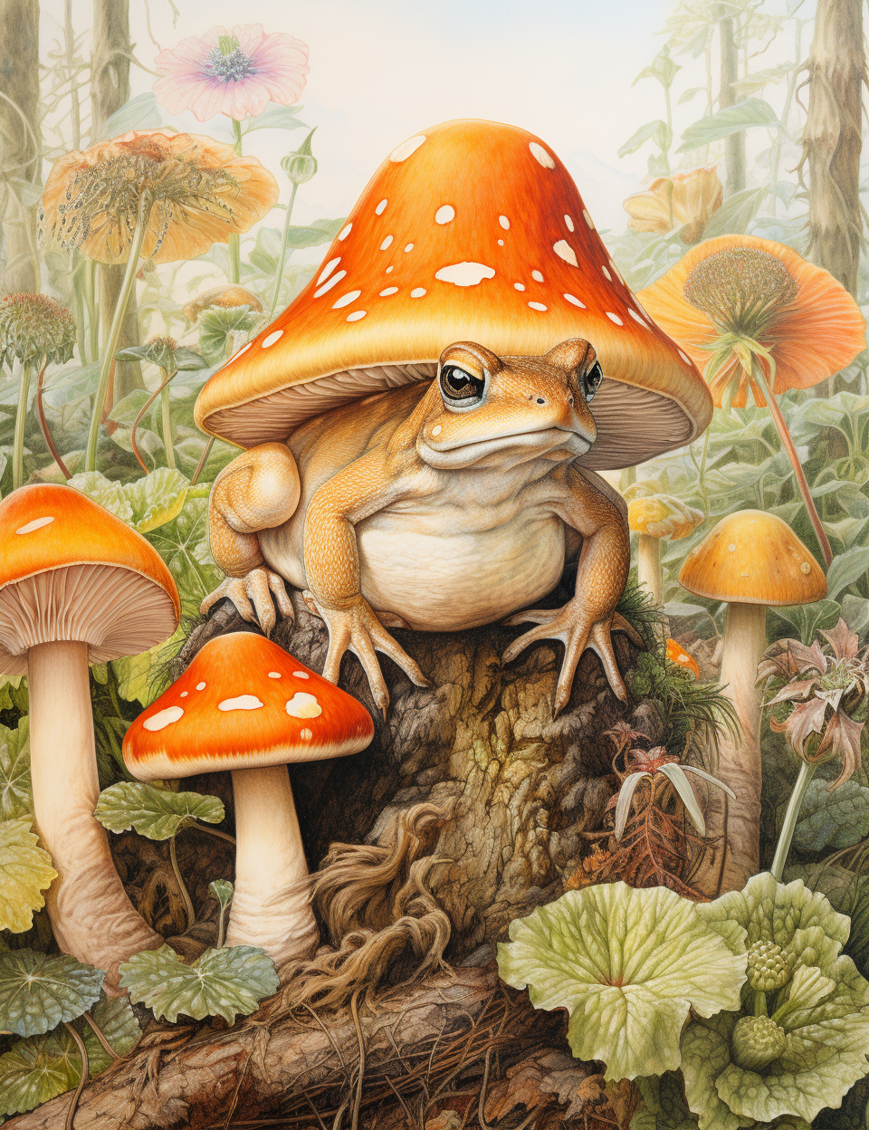 Cute toad in green woodland forest