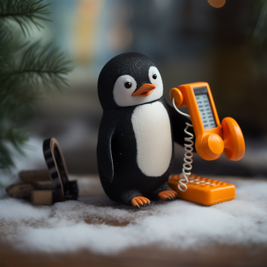 Cute Toy Penguin Talking on Phone