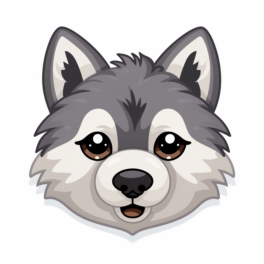 Cute wolf emoji on white background