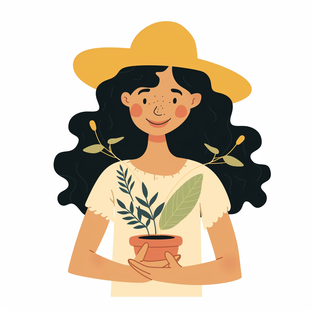 Cute girl holding plants clipart