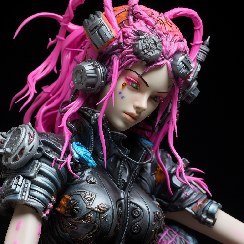 Statue of female characters in cyber punk setting