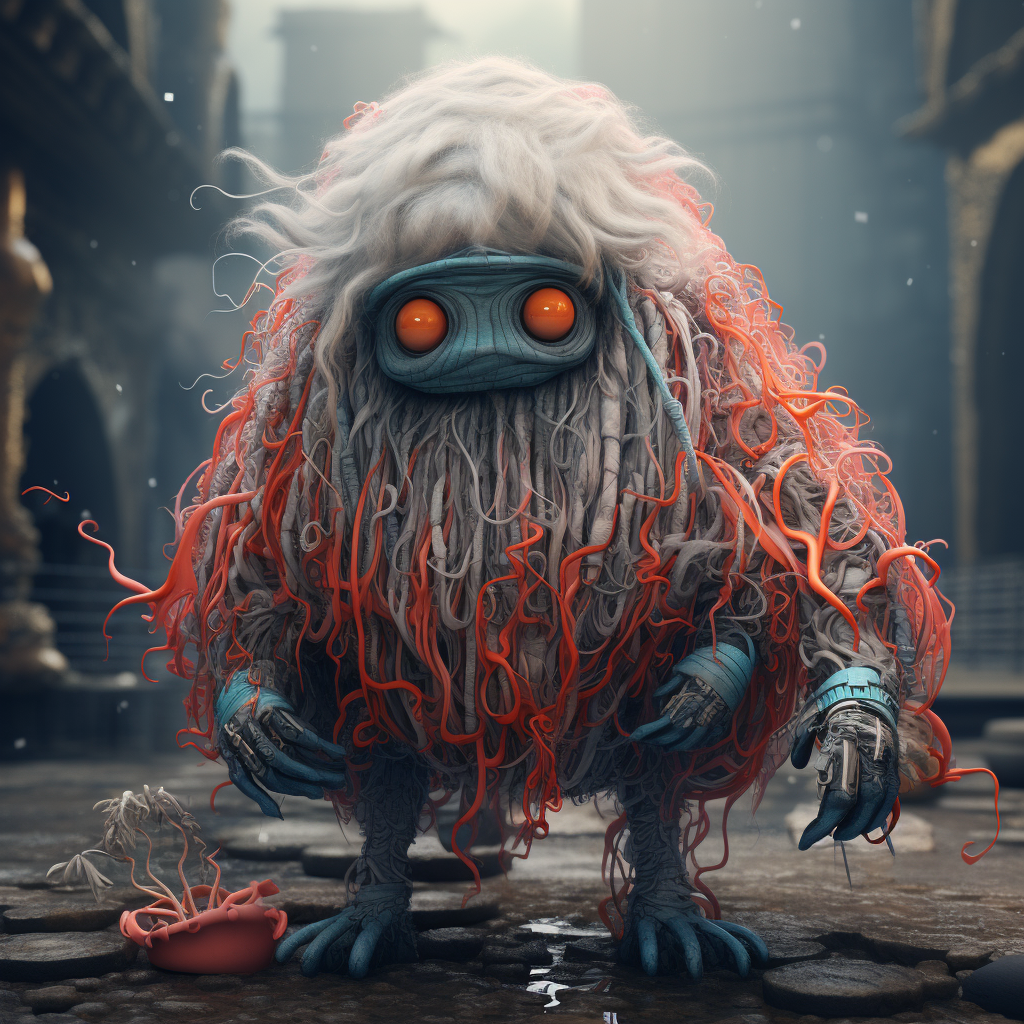 Cyber Yarn Monster Character Illustration