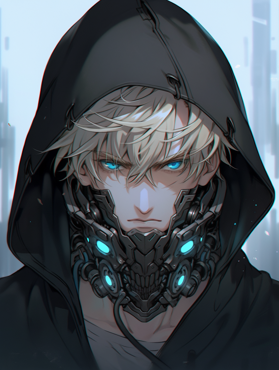 Anime boy in cyberpunk hoodie and mask