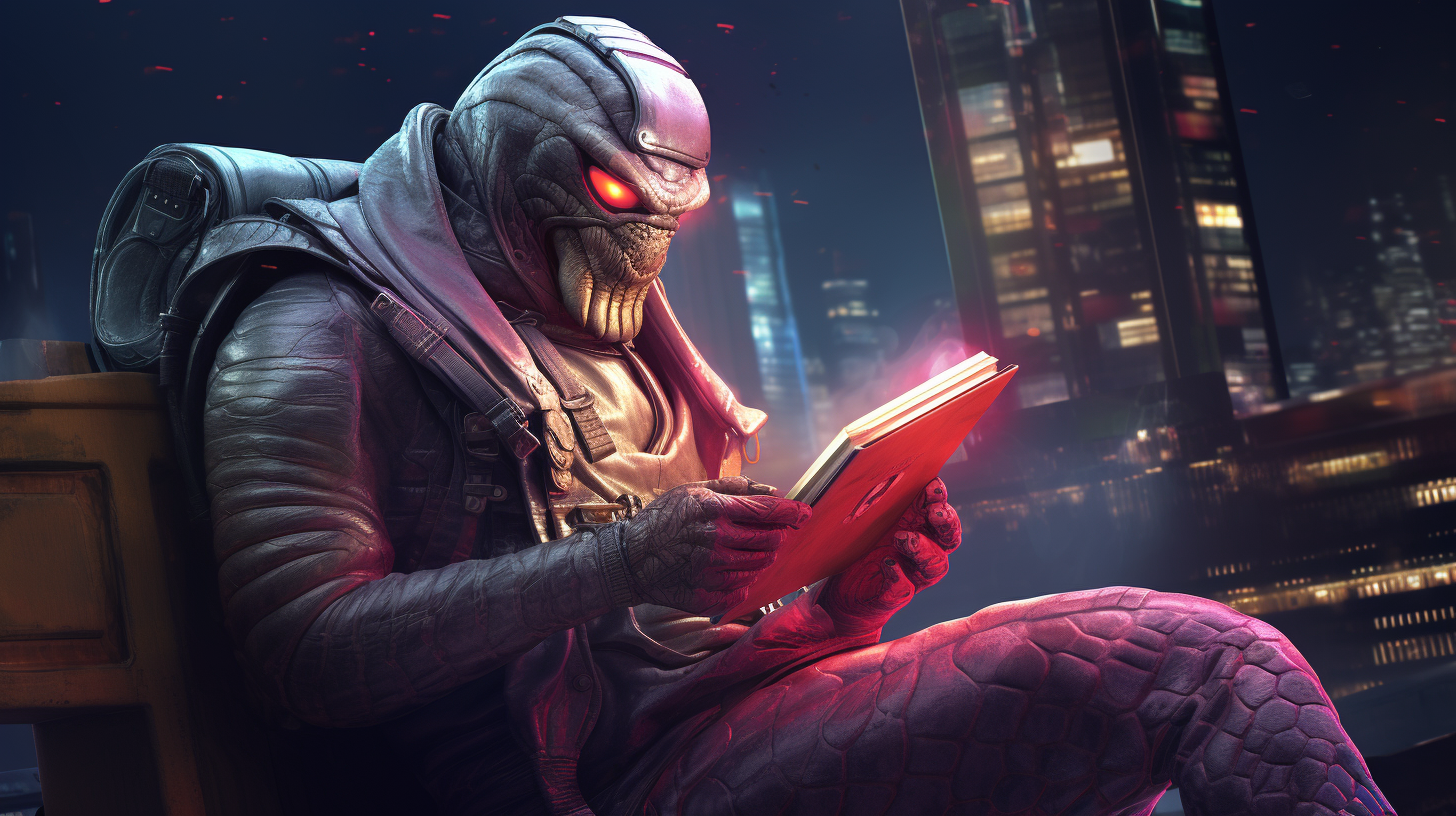 Cyberpunk python reading book illustration