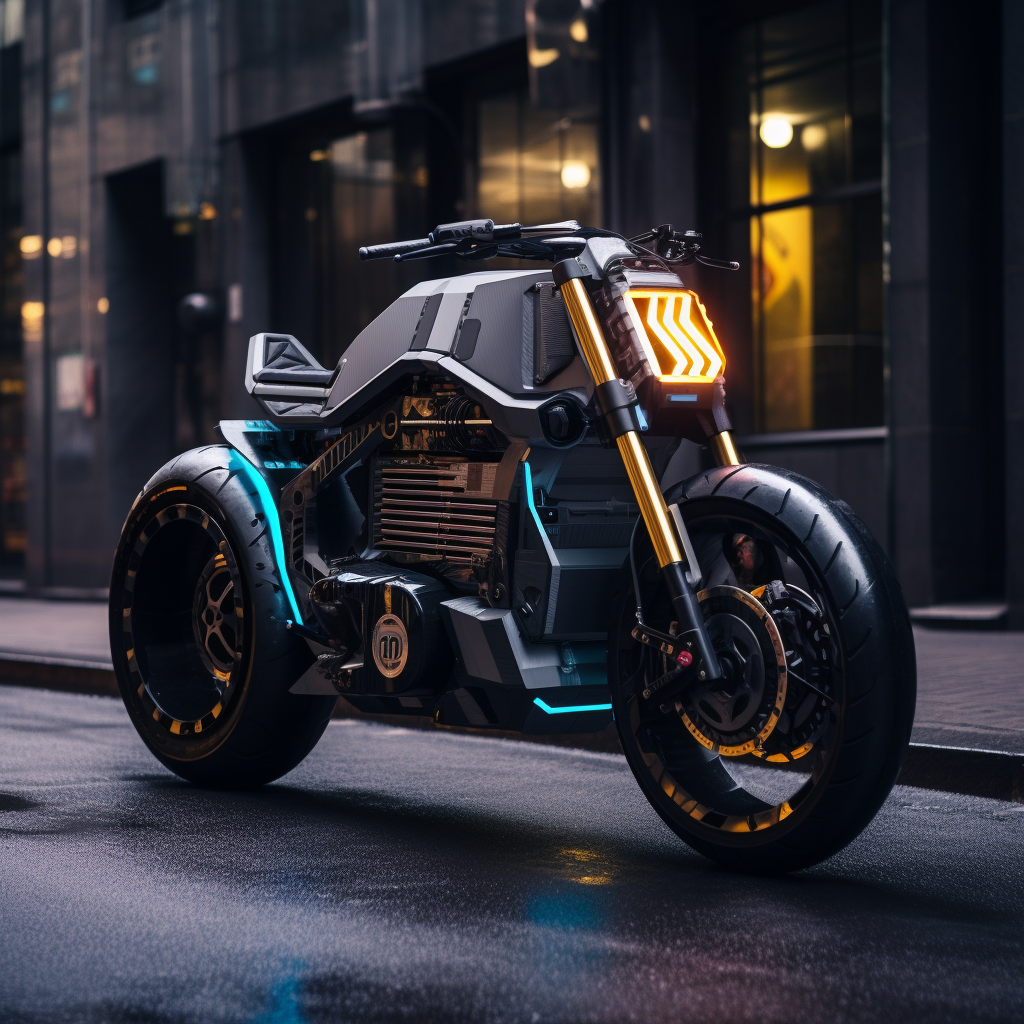 Cyberpunk retrofuture hydrogen motorcycle concept