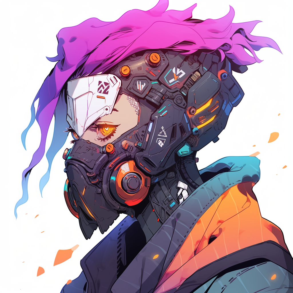 Cyberpunk mercenary wearing mask cartoon on white background