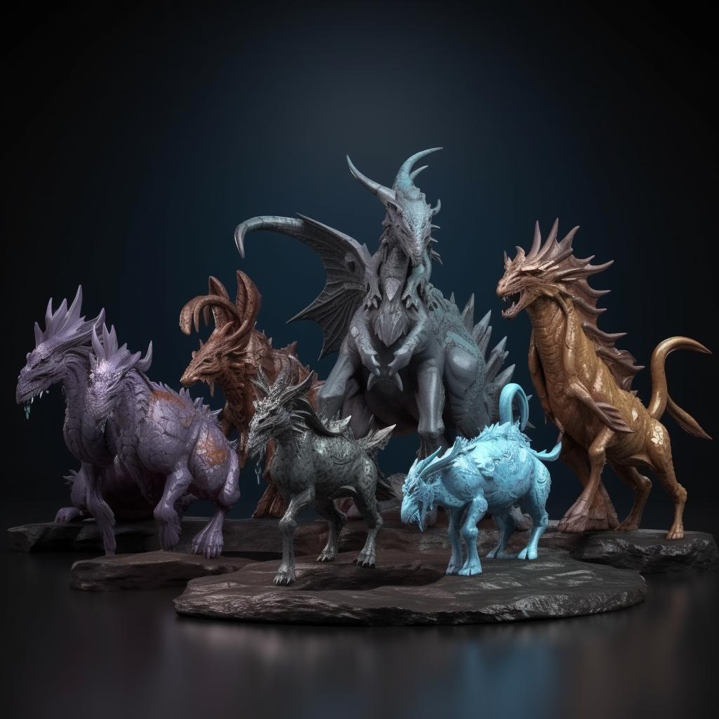 Dark fantasy creatures in miniature form