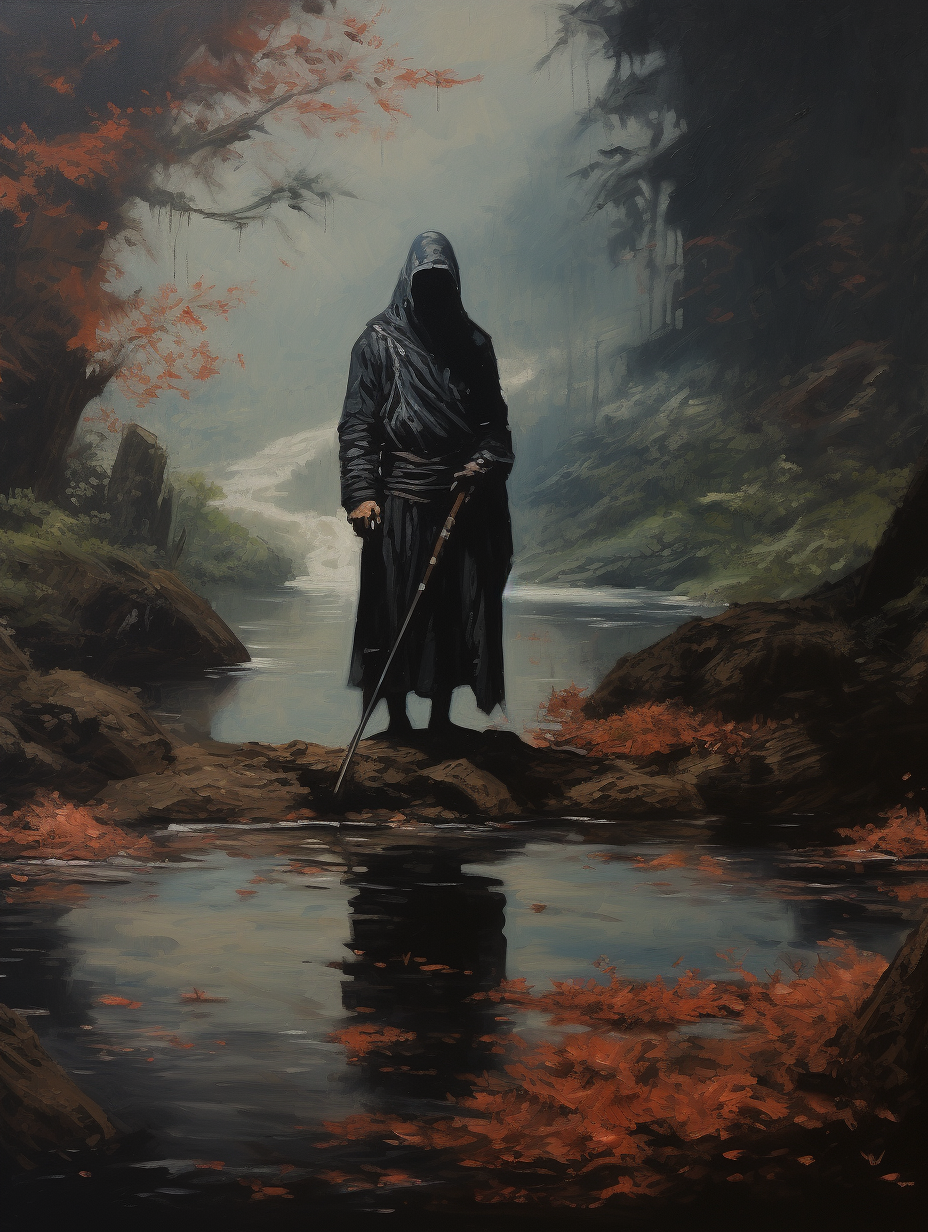 Ninja in dark fantasy oil painting