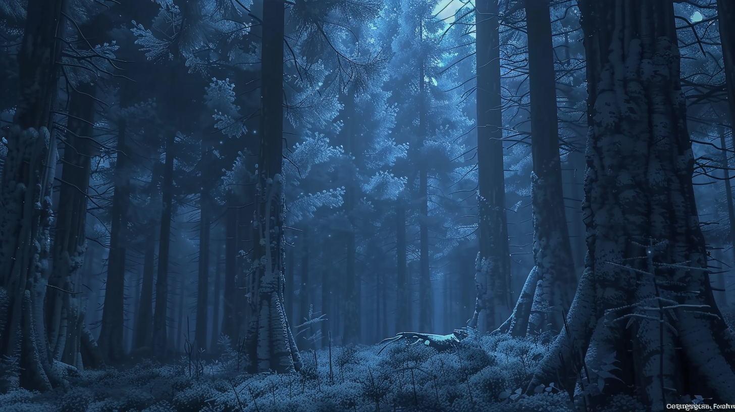 Dark forest with blue tones