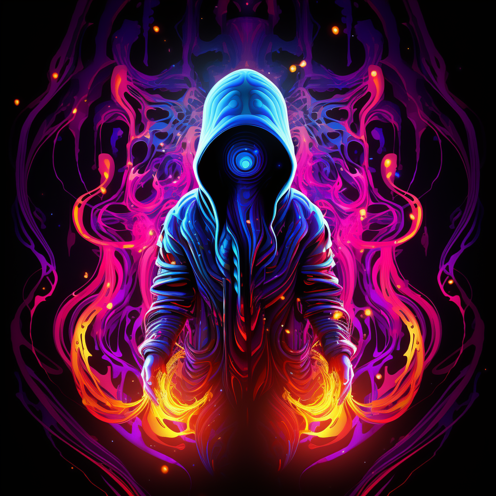 Vibrant neon illustrations of dark music fibonacci hacker