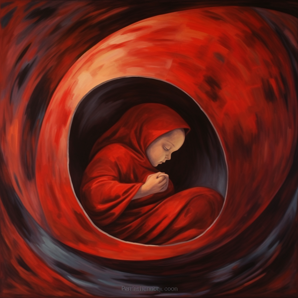 Abstract birth painting in dark red