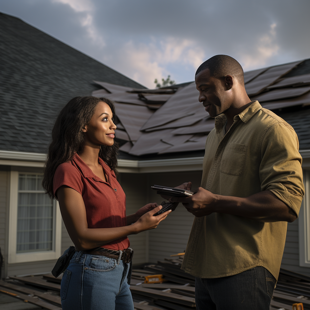 Roofing salesman handing new product