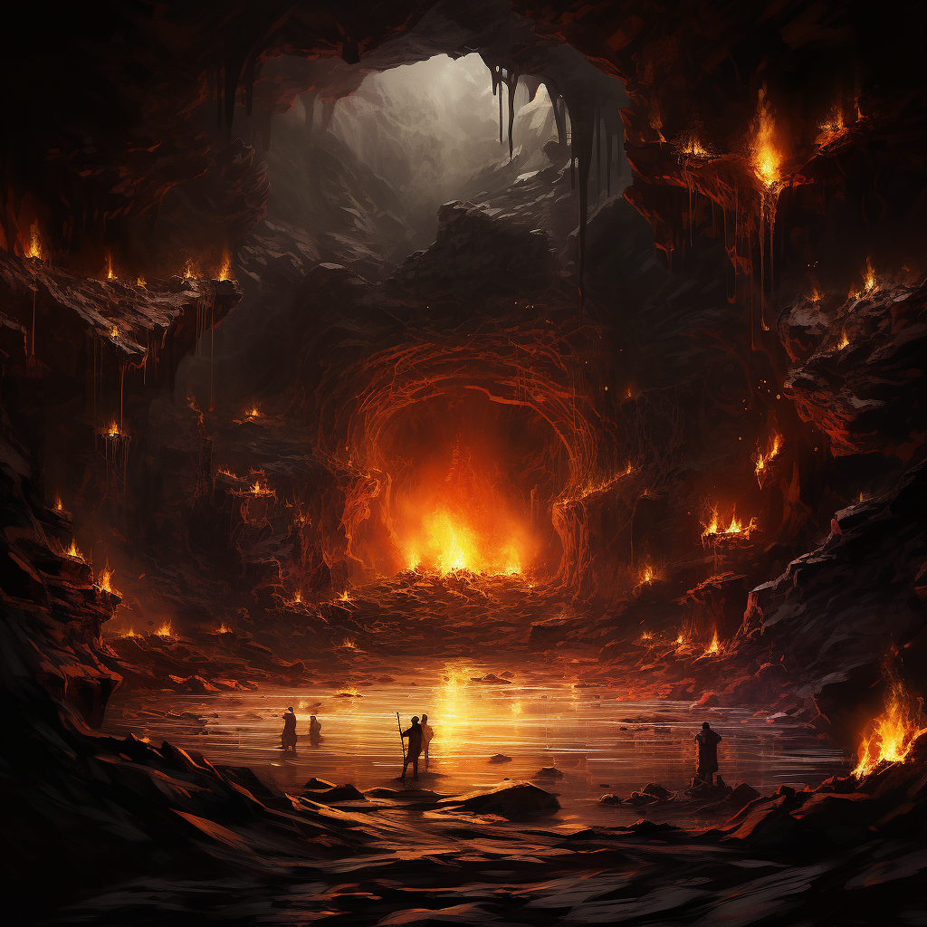 Fire burning in small dark cave