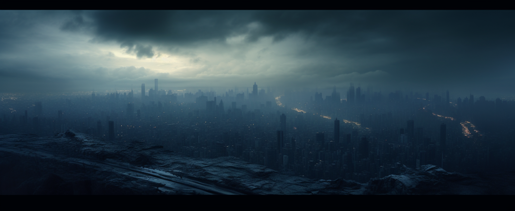 Dark atmospheric skyline in vivid detail