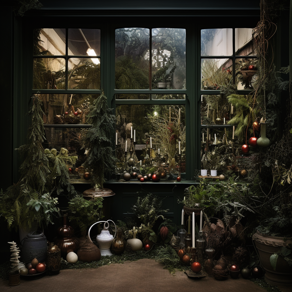 Mystical Christmas garden with botanical elements