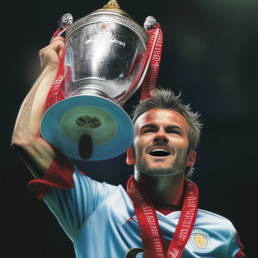 David Beckham lifting Champions League Cup at Old Trafford