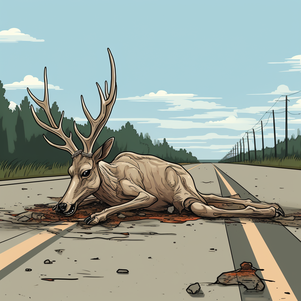 Roadside Dead Deer Scene