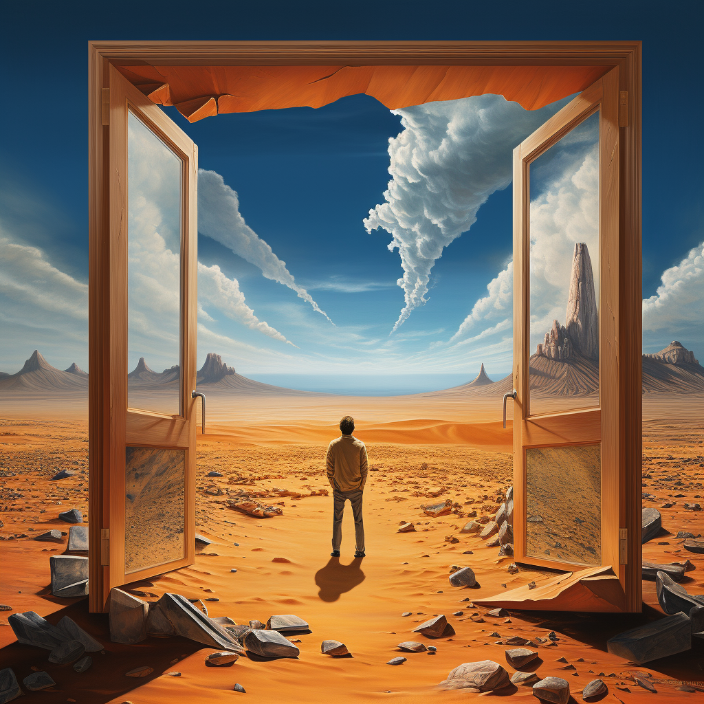 A surreal desert doorway to another reality