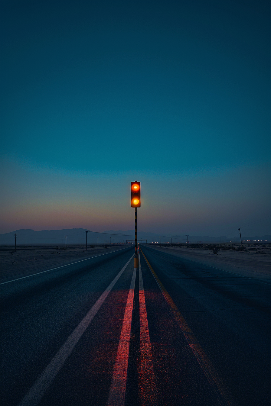 Desert Highway Traffic Light Eerie Symmetry