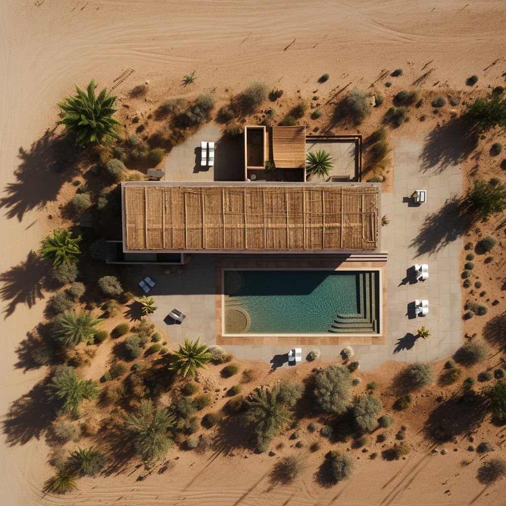 Beautiful desert house seen from above