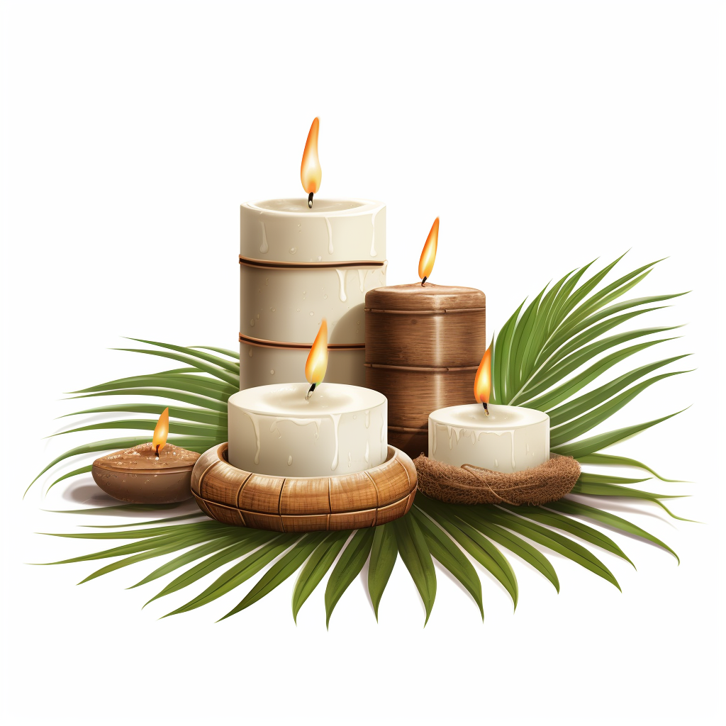 Spa Coconuts Bamboo Palm Leafs Candles Illustration