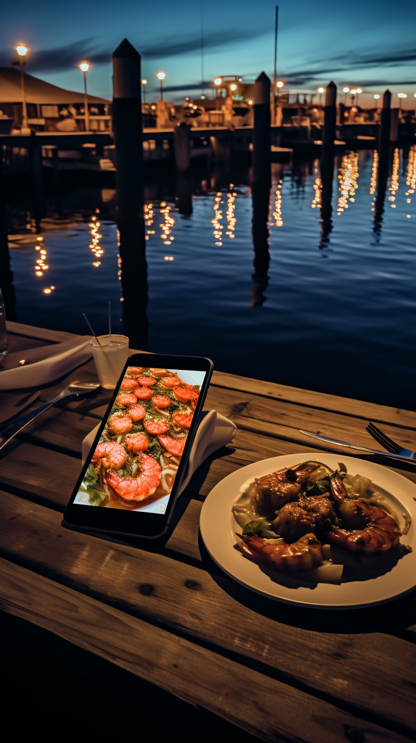 Nighttime dinner by the dock