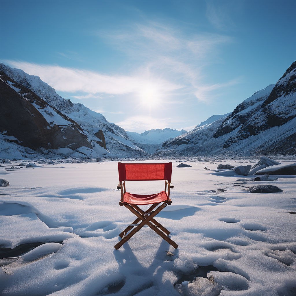 Red Bentwood Director Chair in Icy Mountains