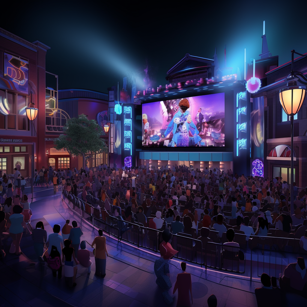 Disney Pixar show with people and stage lights