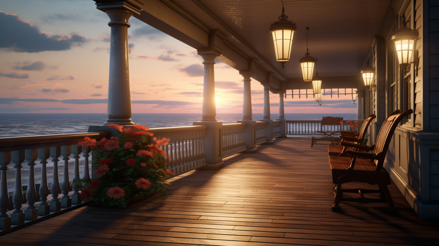 A picturesque wooden porch facing the ocean