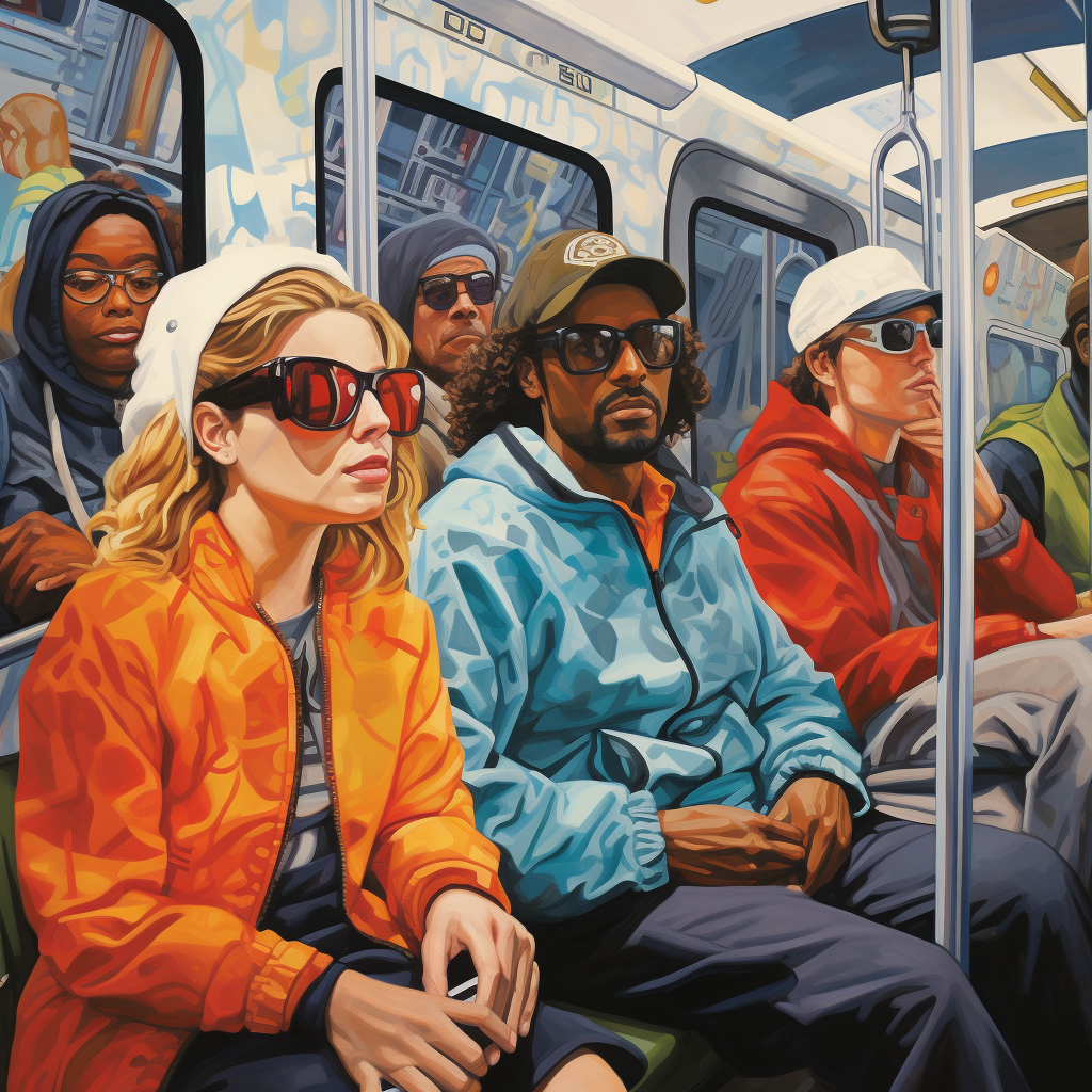 Diverse transit riders in urban setting