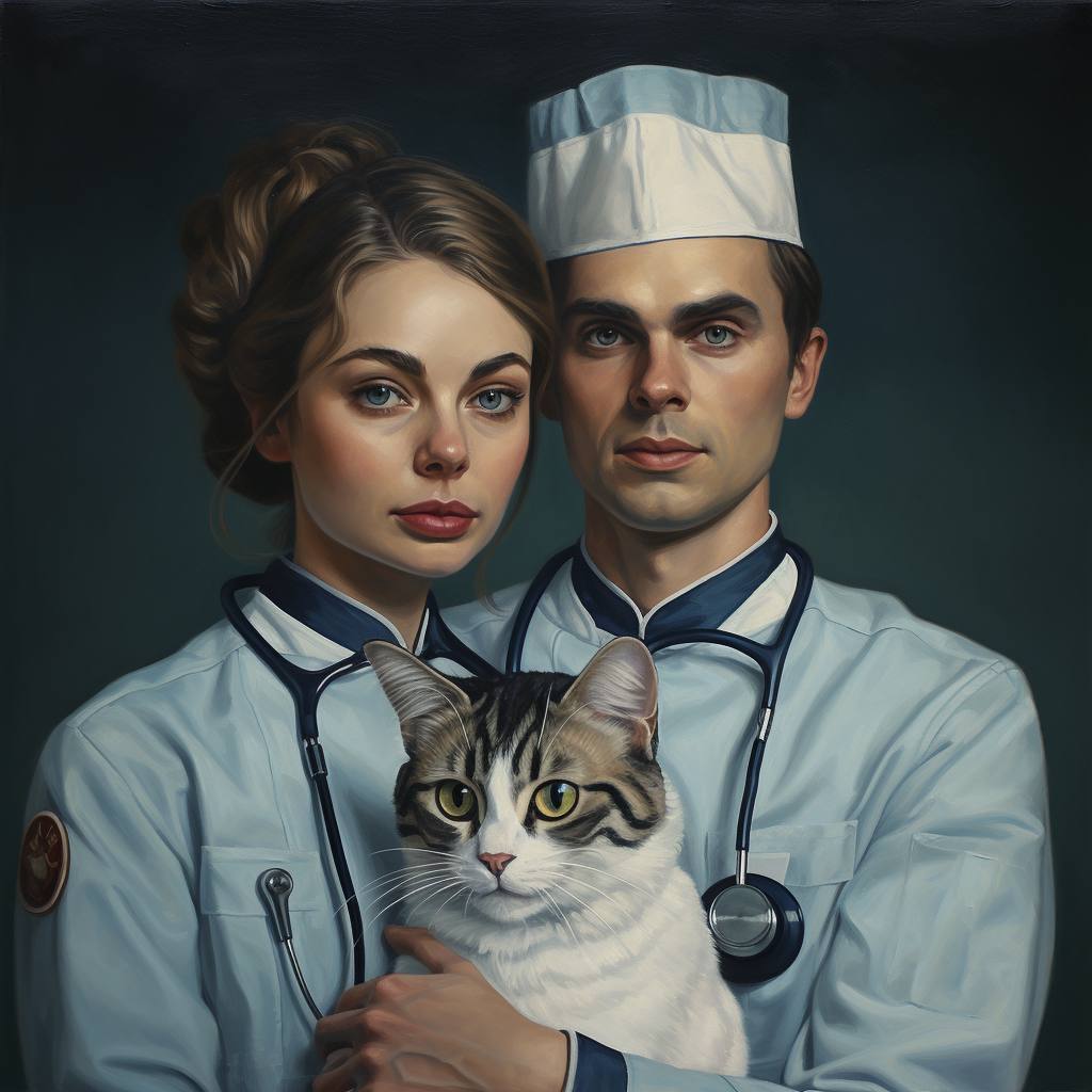 Doctor and Nurse with God and Cat Faces