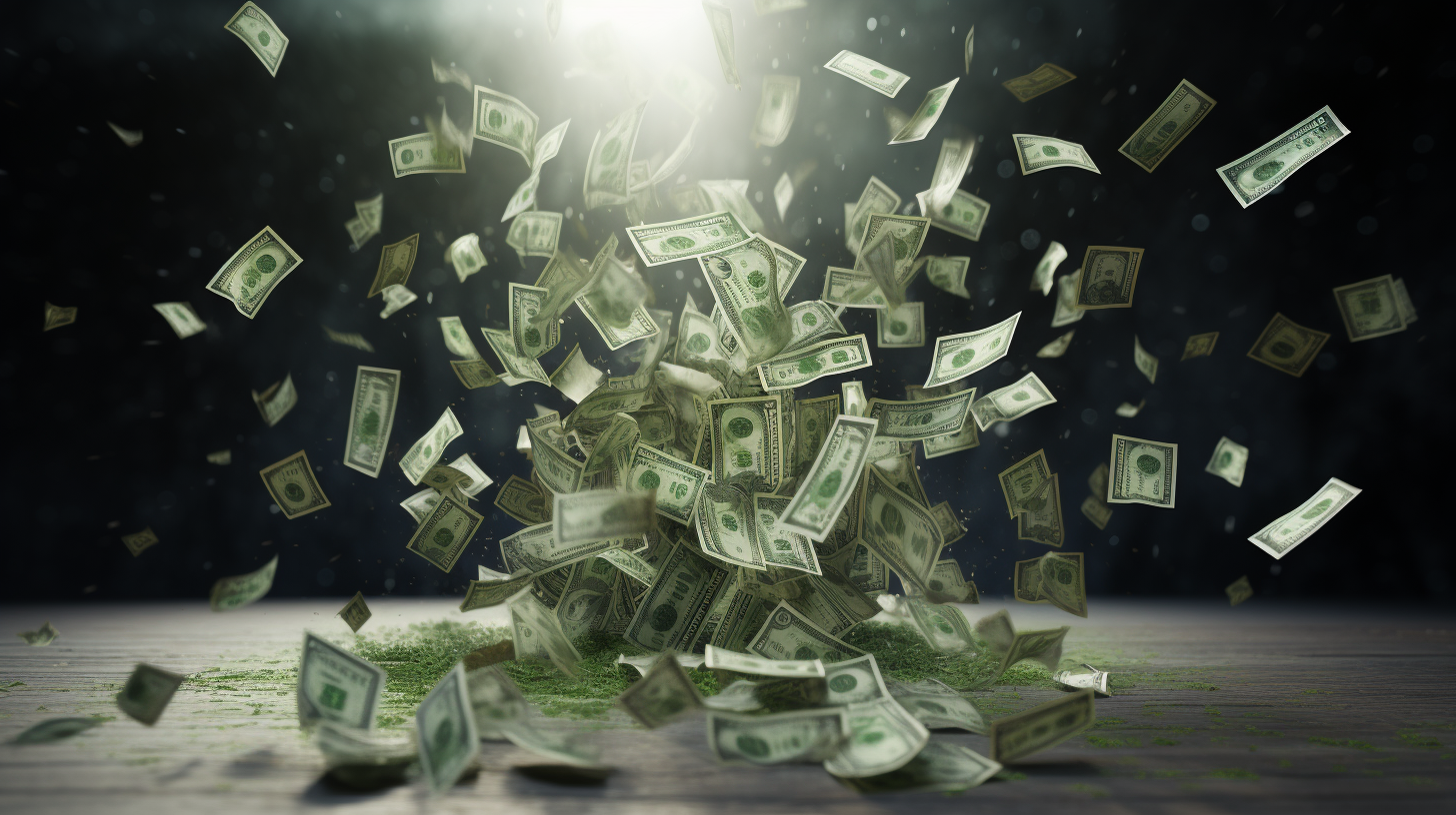 Explosion of Hundred Dollar Bills