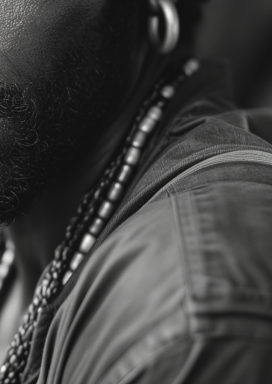 Black and white portrait of Donald Glover exuding strength and love