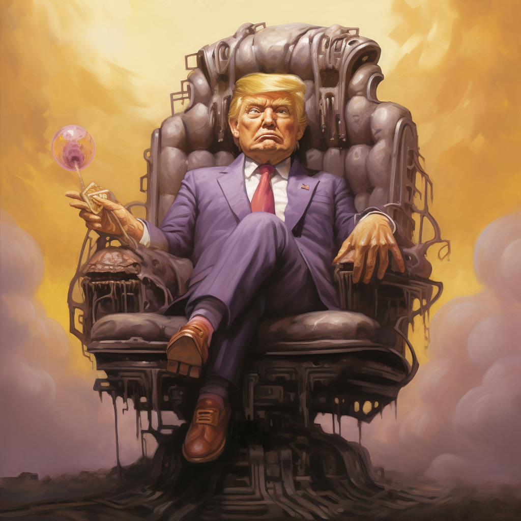 Donald Trump as MODOK in floating chair