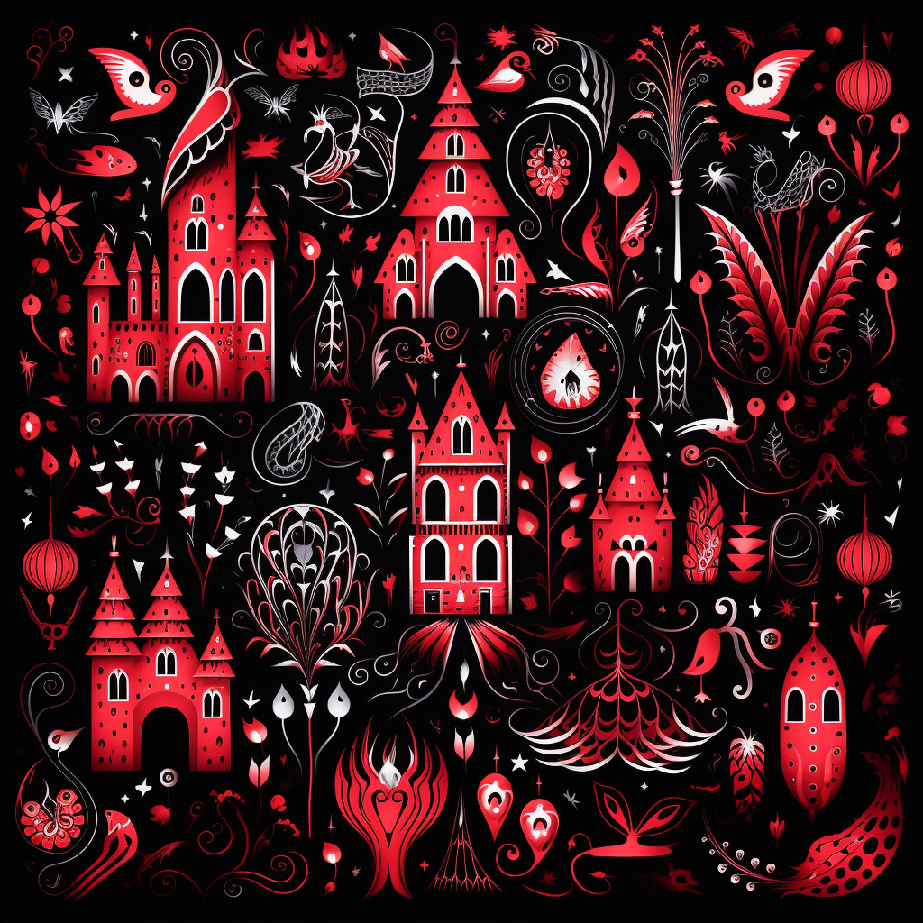 Red and white gothic doodles