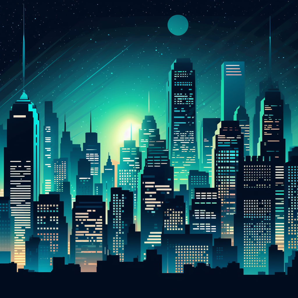 Illustration of downtown cityscape at night