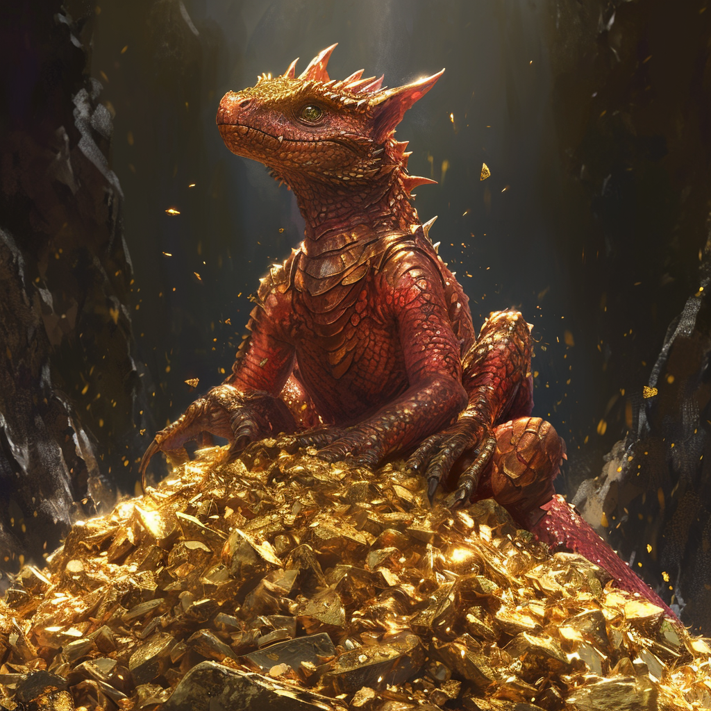 Lizardman sitting on gold pile