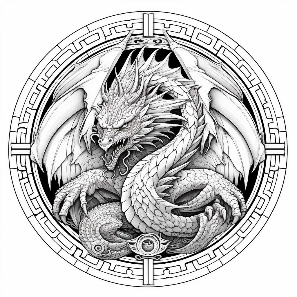 Dragon coloring mandala artwork