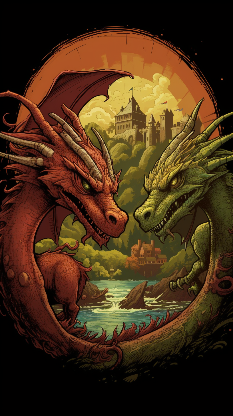 Tee Shirt Graphic with Dragon and Goblin Conversation