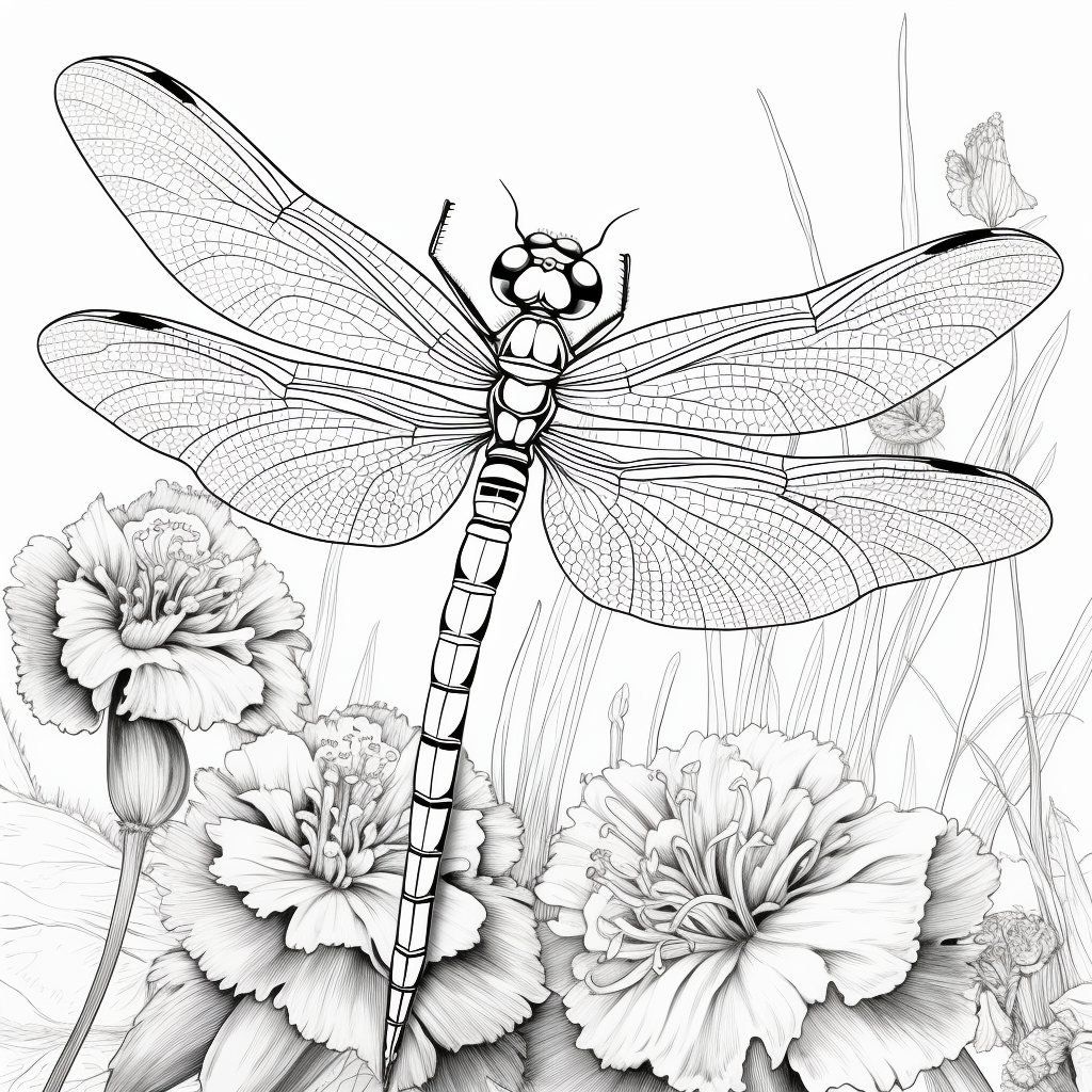 Outline of dragonflies in coloring book