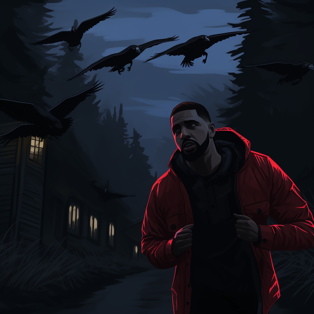 Drake running from Slender Man in dark forest