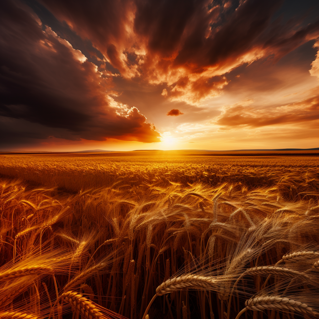 Beautiful wheat field at sunset